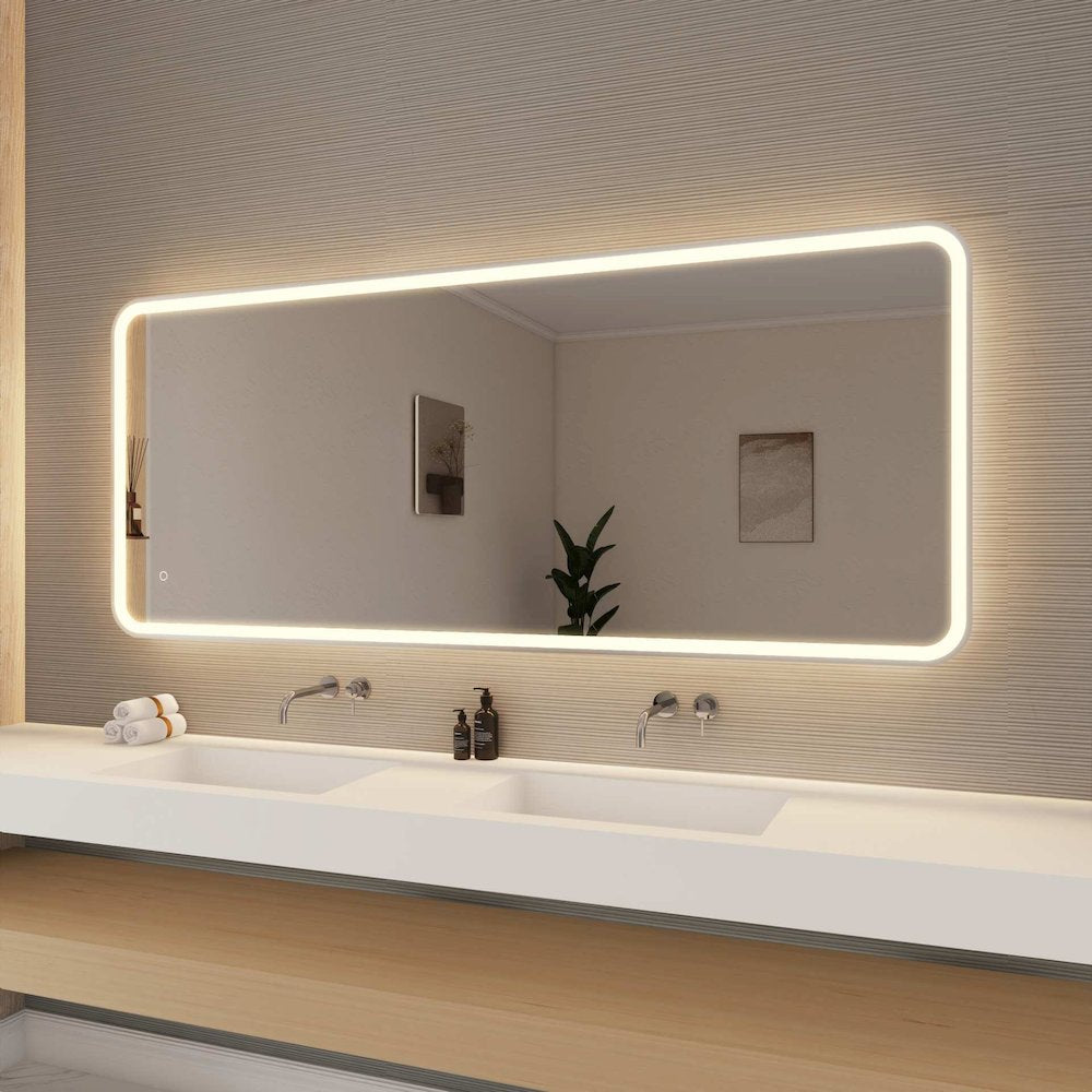72 Inch Rectangle LED Front and Backlit Wall Mirror in Silver