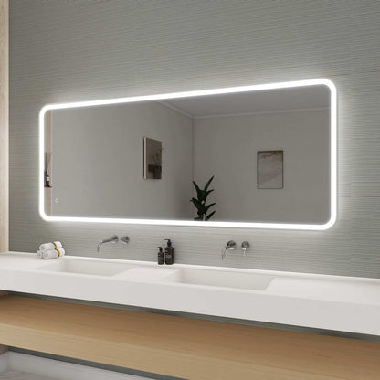 72 Inch Rectangle LED Front and Backlit Wall Mirror in Silver