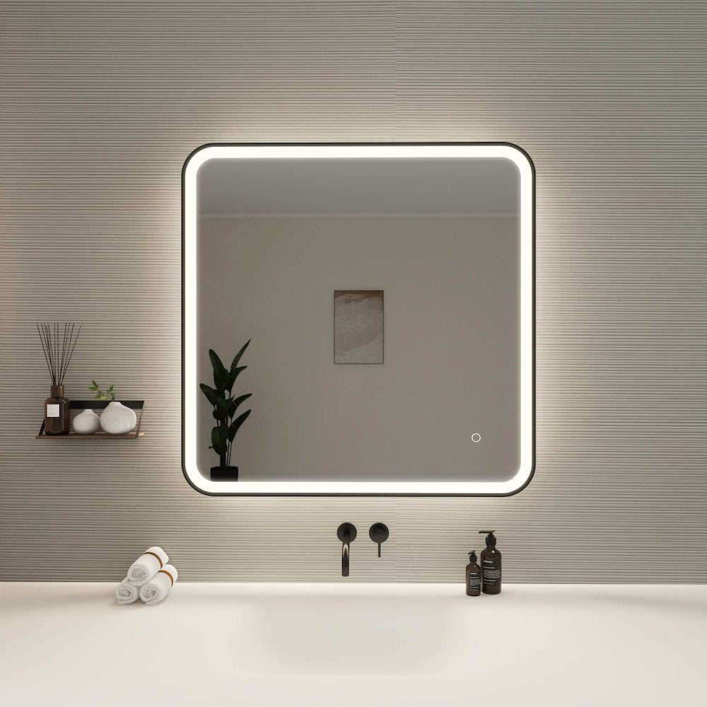 33 Round LED Front and Backlit Wall Mirror in Black