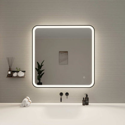 33 Round LED Front and Backlit Wall Mirror in Black