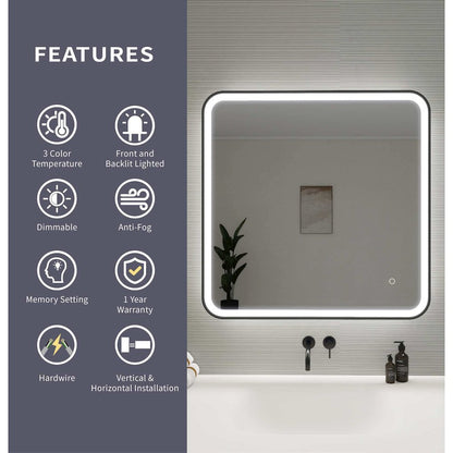 33 Round LED Front and Backlit Wall Mirror in Black
