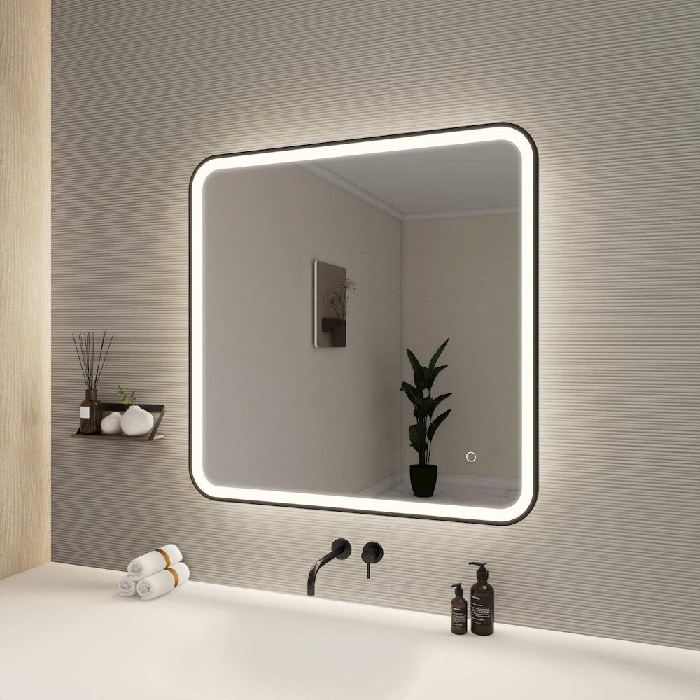 33 Round LED Front and Backlit Wall Mirror in Black