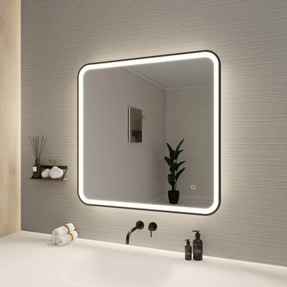 33 Round LED Front and Backlit Wall Mirror in Black