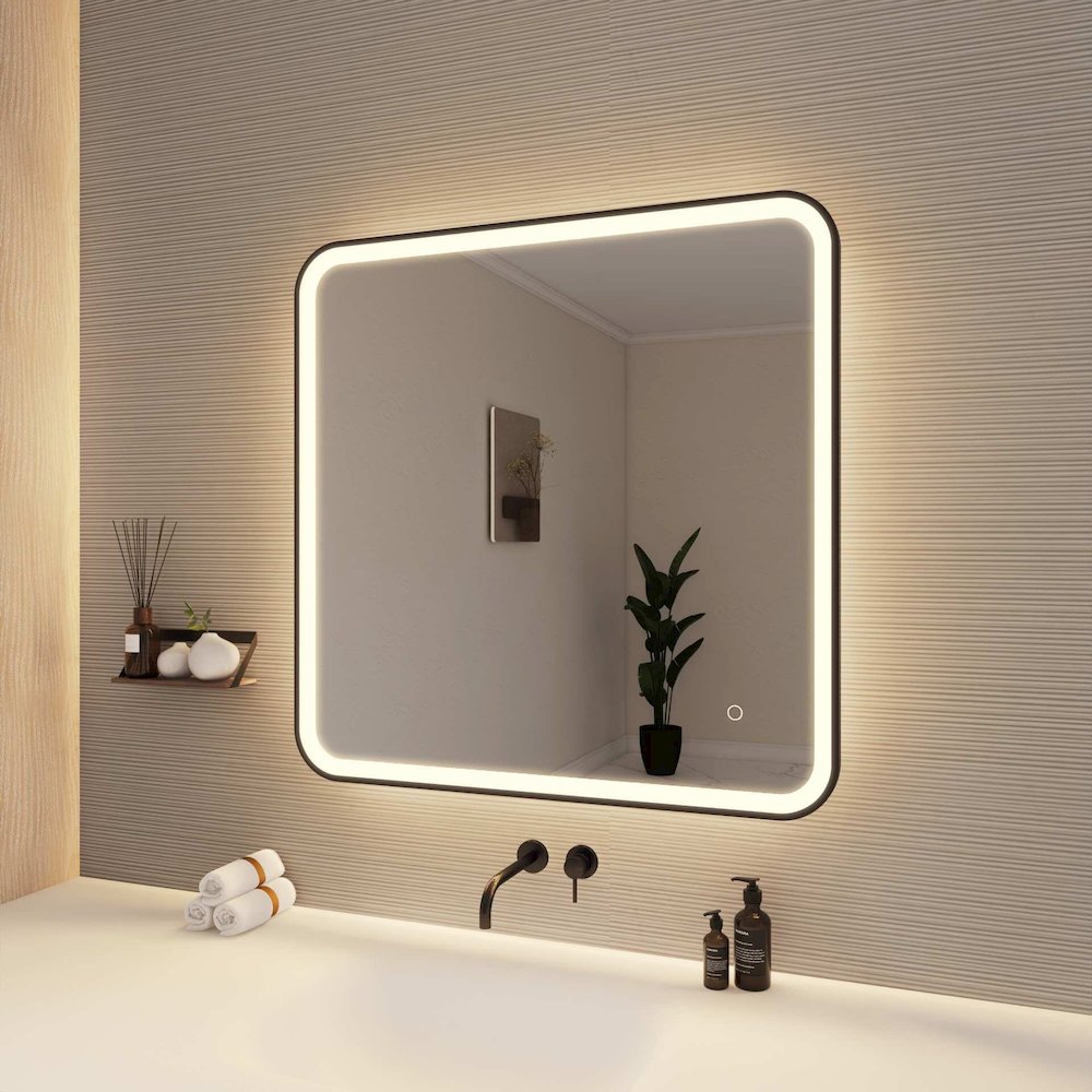 33 Round LED Front and Backlit Wall Mirror in Black