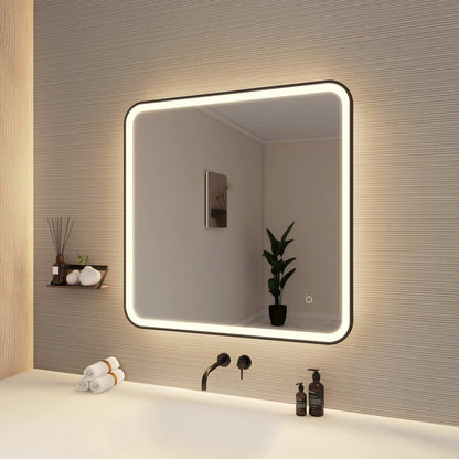 33 Round LED Front and Backlit Wall Mirror in Black