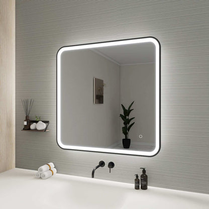 33 Round LED Front and Backlit Wall Mirror in Black