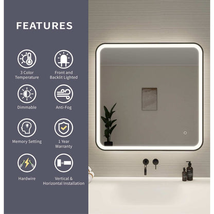 33 Round LED Front and Backlit Wall Mirror in Black
