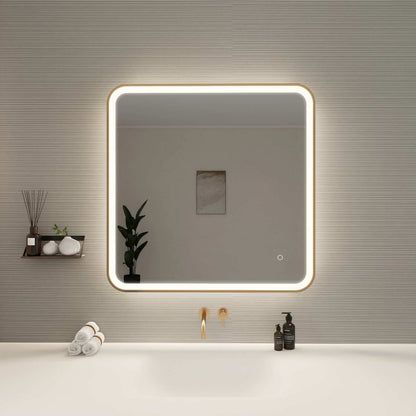 33 Round LED Front and Backlit Wall Mirror in Satin Gold