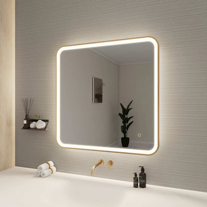 33 Round LED Front and Backlit Wall Mirror in Satin Gold