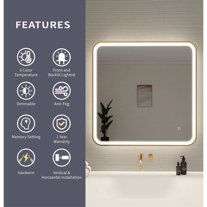 33 Round LED Front and Backlit Wall Mirror in Satin Gold
