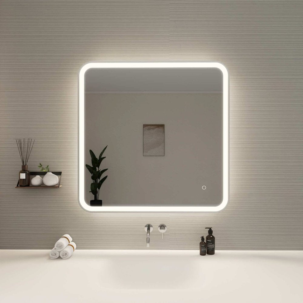 33 Round LED Front and Backlit Wall Mirror in Silver