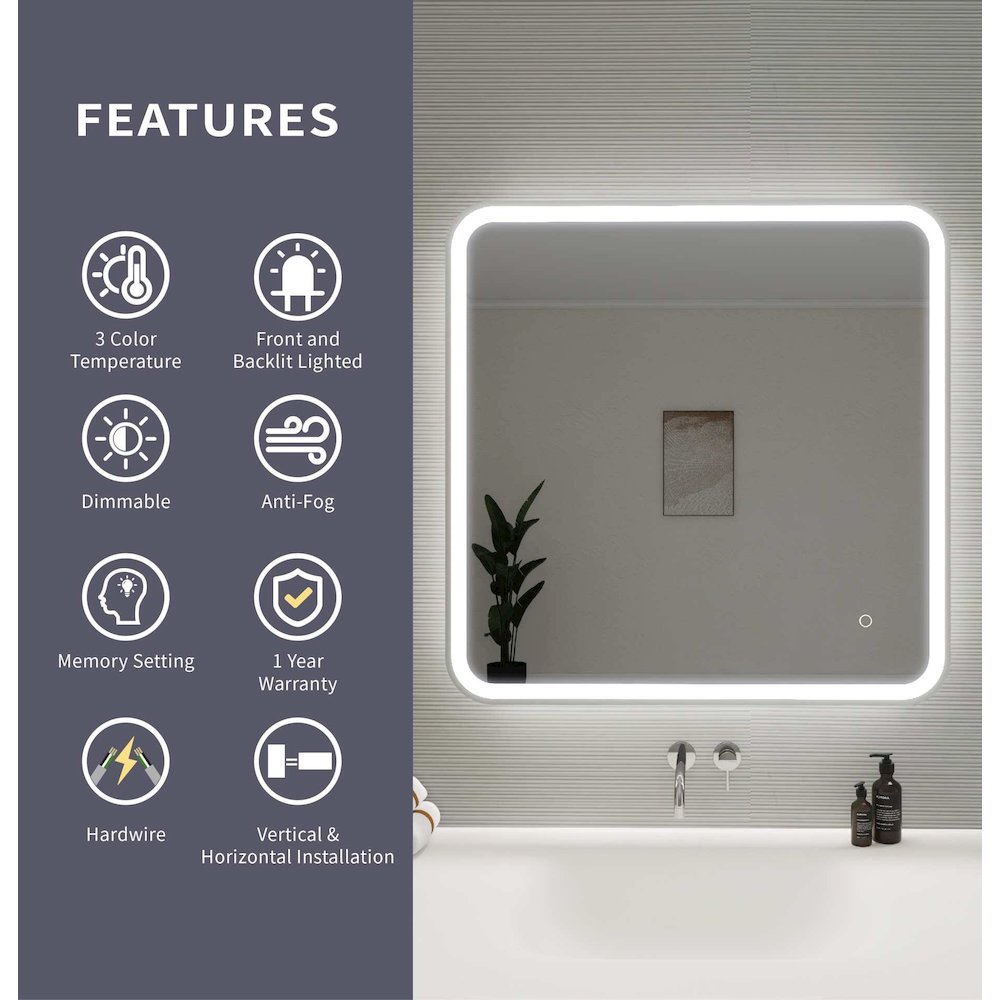 33 Round LED Front and Backlit Wall Mirror in Silver