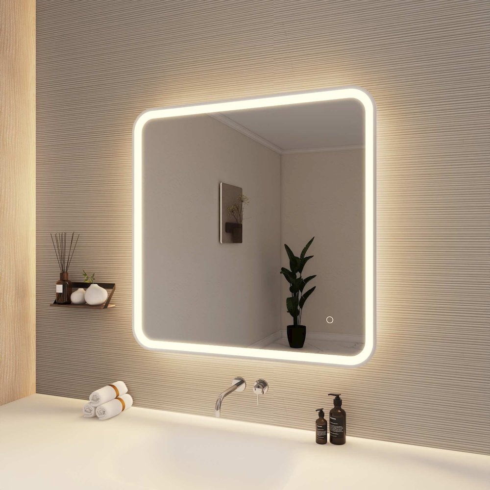 33 Round LED Front and Backlit Wall Mirror in Silver