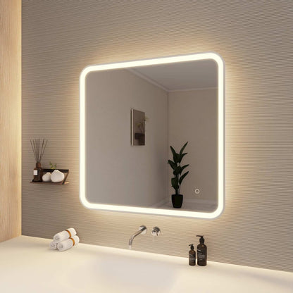 33 Round LED Front and Backlit Wall Mirror in Silver