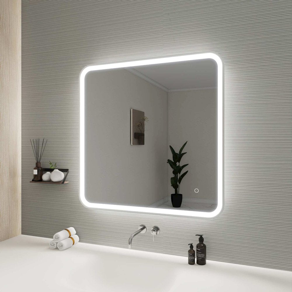 33 Round LED Front and Backlit Wall Mirror in Silver