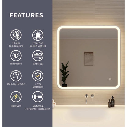 33 Round LED Front and Backlit Wall Mirror in Silver