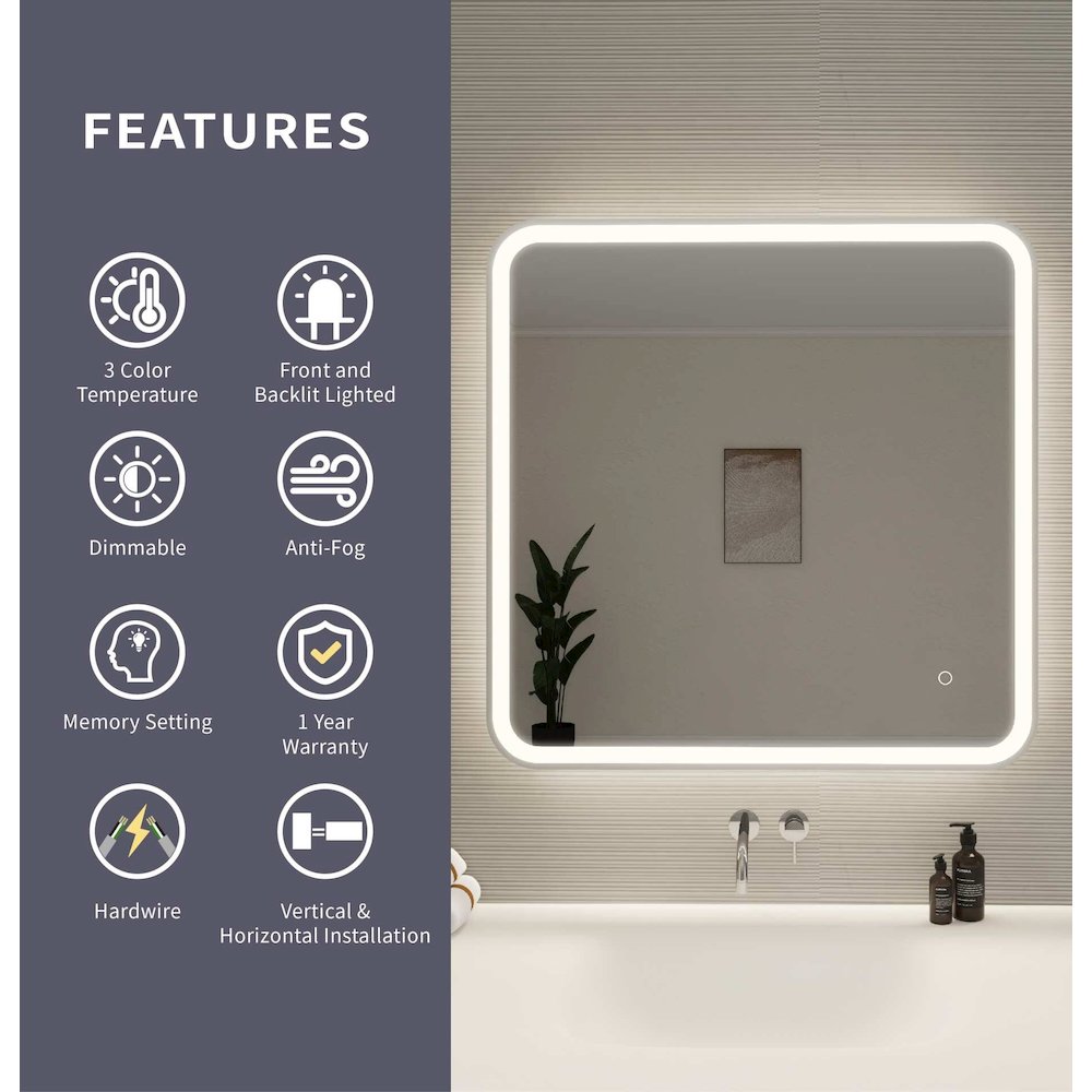 33 Round LED Front and Backlit Wall Mirror in Silver