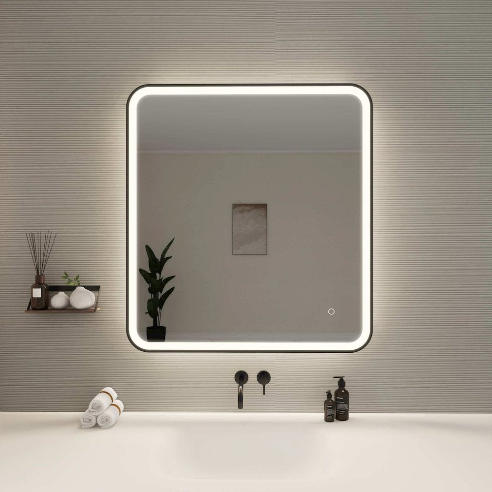 36 Round LED Front and Backlit Wall Mirror in Black