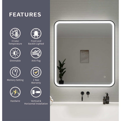 36 Round LED Front and Backlit Wall Mirror in Black