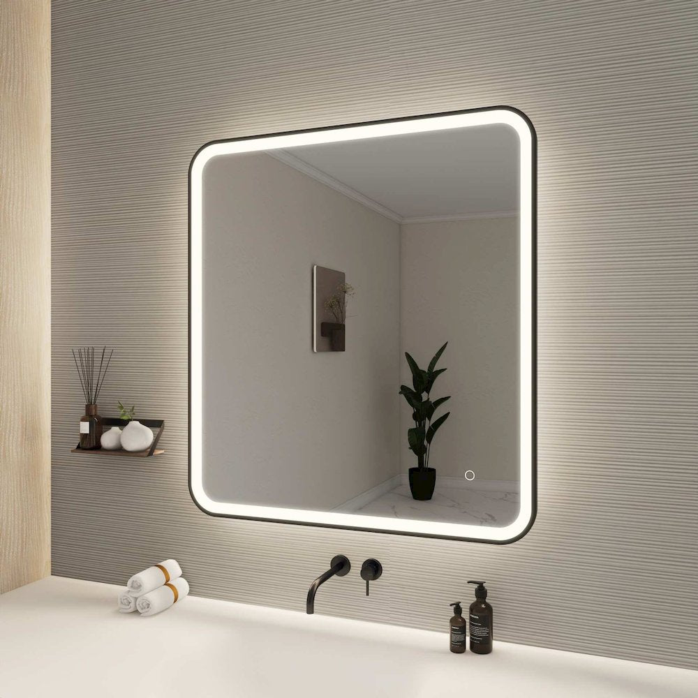 36 Round LED Front and Backlit Wall Mirror in Black