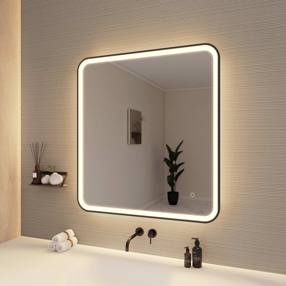 36 Round LED Front and Backlit Wall Mirror in Black