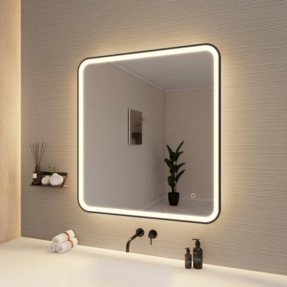 36 Round LED Front and Backlit Wall Mirror in Black