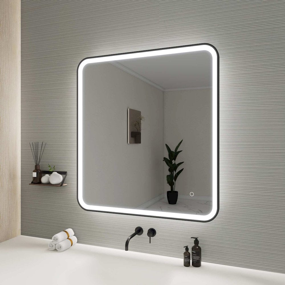 36 Round LED Front and Backlit Wall Mirror in Black