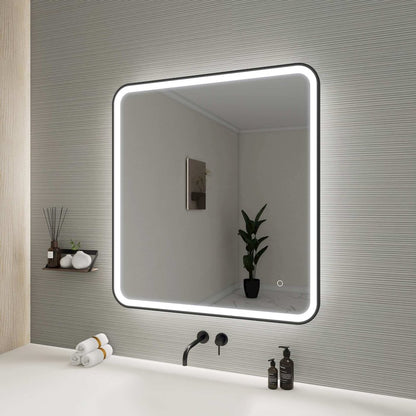 36 Round LED Front and Backlit Wall Mirror in Black