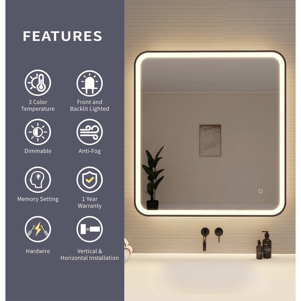 36 Round LED Front and Backlit Wall Mirror in Black