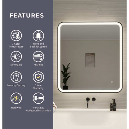 36 Round LED Front and Backlit Wall Mirror in Black