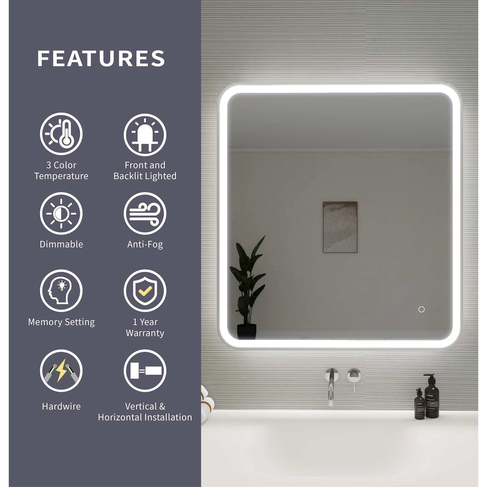 36 Round LED Front and Backlit Wall Mirror in Silver