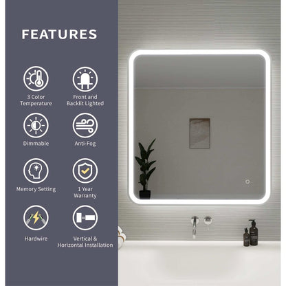 36 Round LED Front and Backlit Wall Mirror in Silver