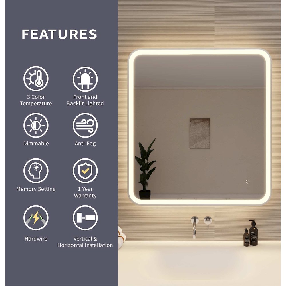 36 Round LED Front and Backlit Wall Mirror in Silver