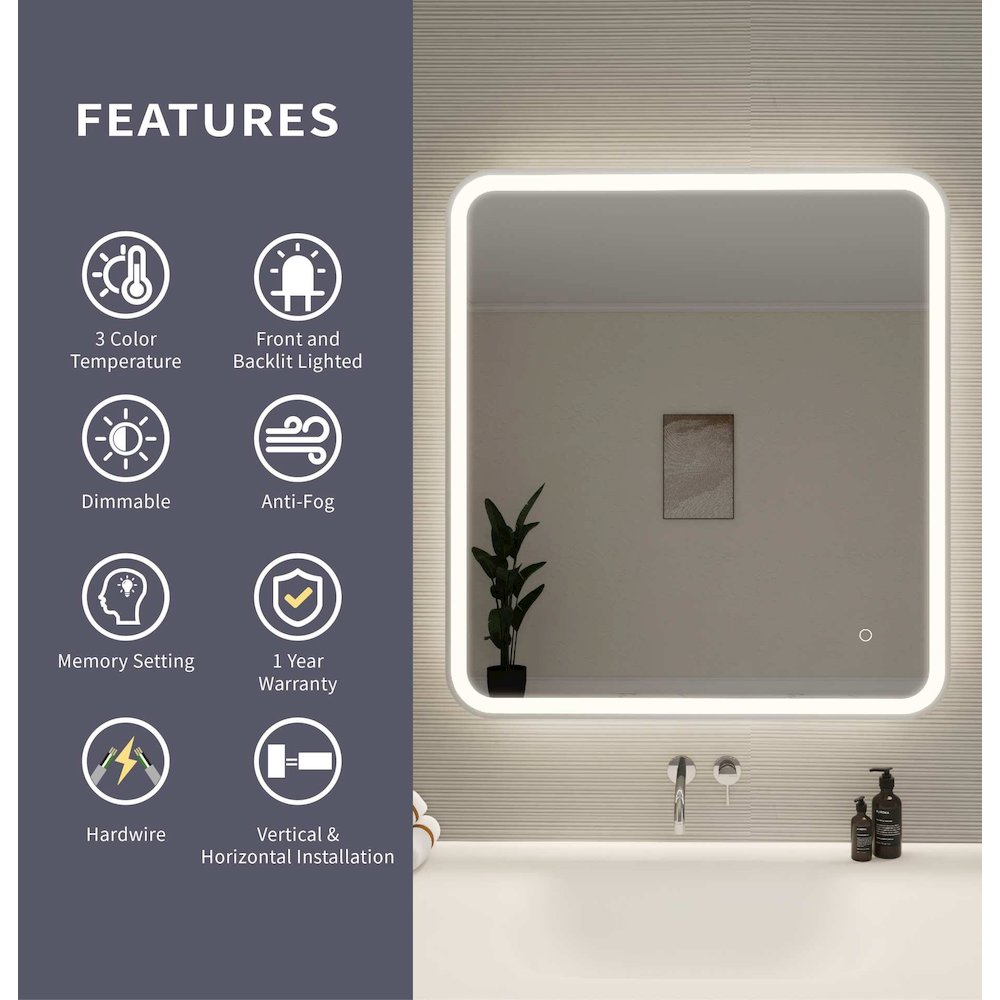 36 Round LED Front and Backlit Wall Mirror in Silver