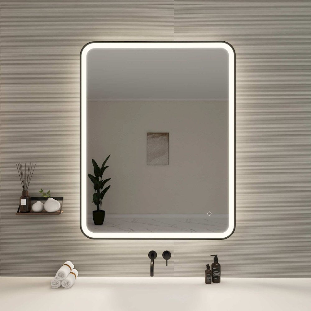 42 Round LED Front and Backlit Wall Mirror in Black