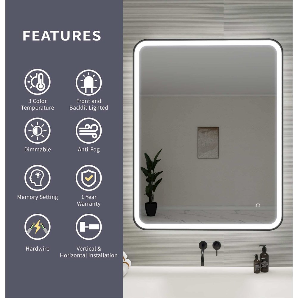 42 Round LED Front and Backlit Wall Mirror in Black