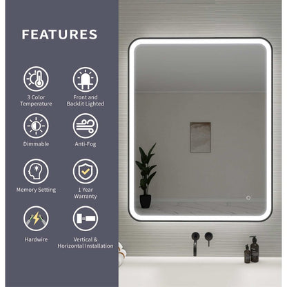 42 Round LED Front and Backlit Wall Mirror in Black