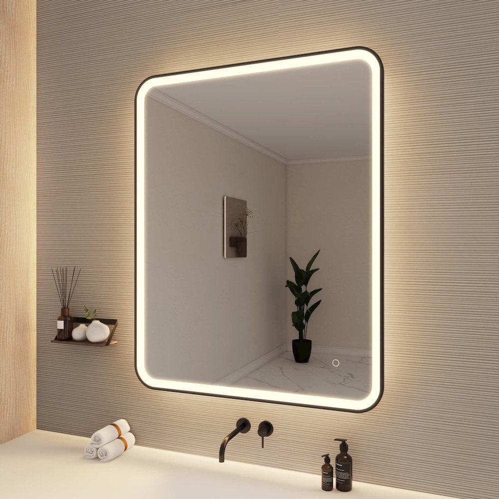 42 Round LED Front and Backlit Wall Mirror in Black