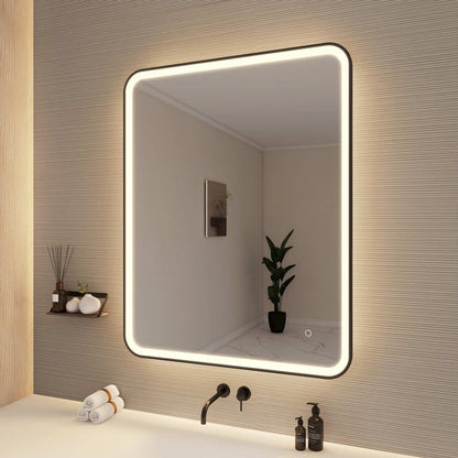 42 Round LED Front and Backlit Wall Mirror in Black