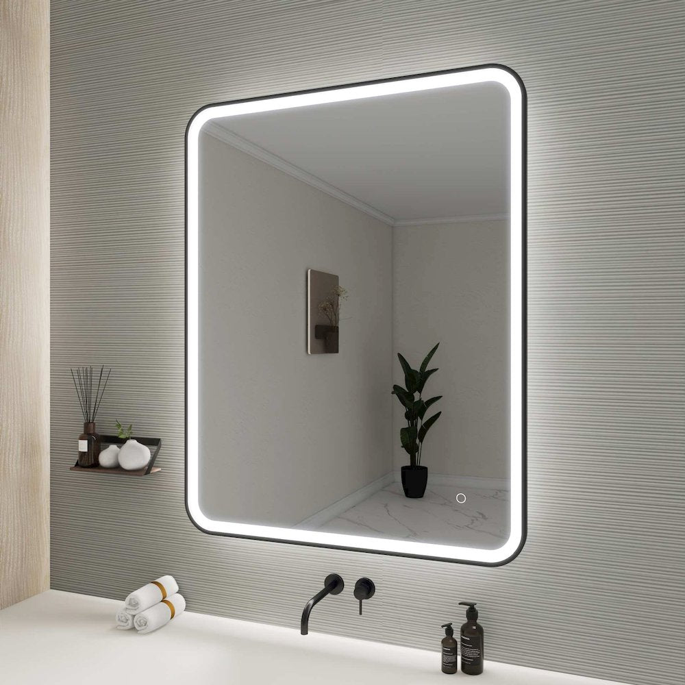 42 Round LED Front and Backlit Wall Mirror in Black