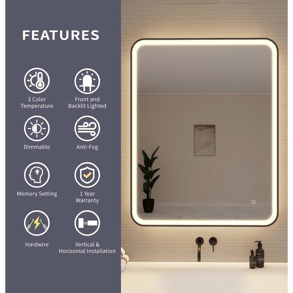 42 Round LED Front and Backlit Wall Mirror in Black