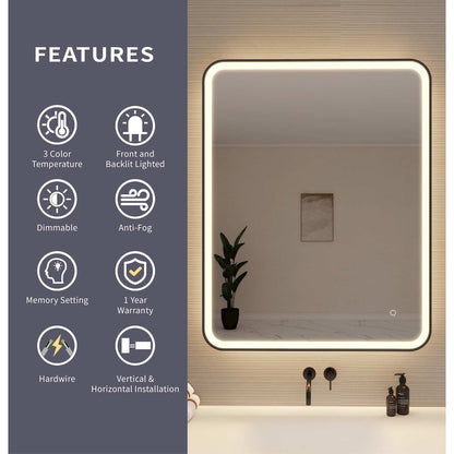 42 Round LED Front and Backlit Wall Mirror in Black