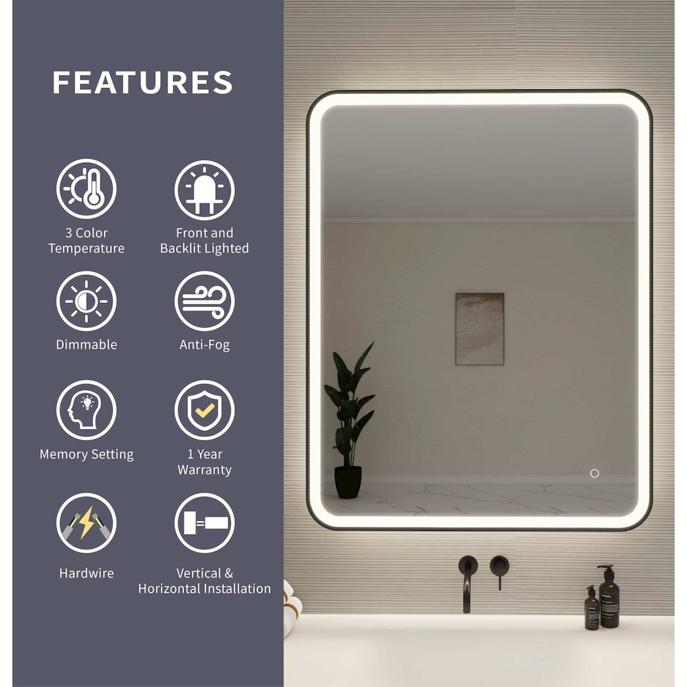 42 Round LED Front and Backlit Wall Mirror in Black