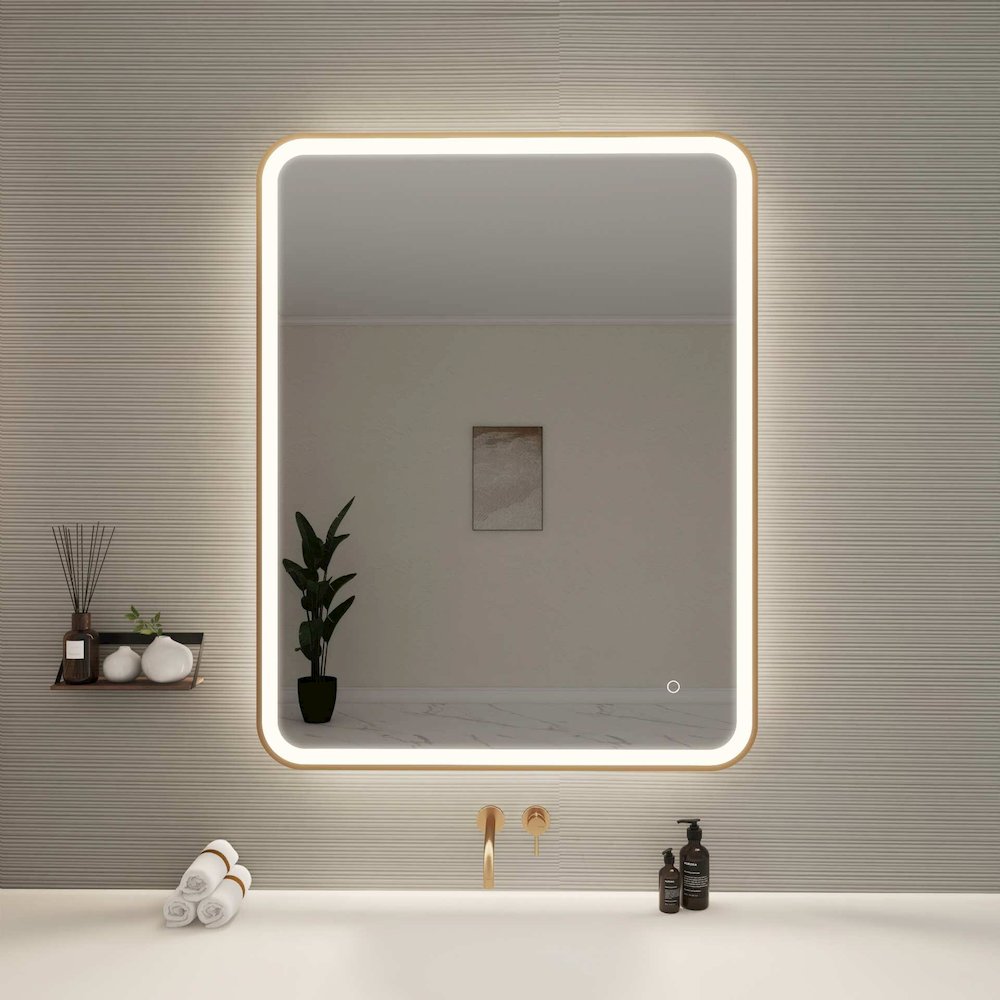 42 Round LED Front and Backlit Wall Mirror in Satin Gold