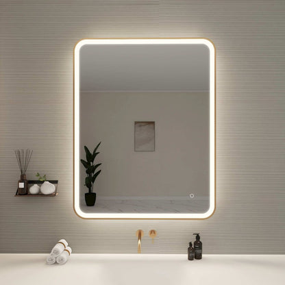 42 Round LED Front and Backlit Wall Mirror in Satin Gold