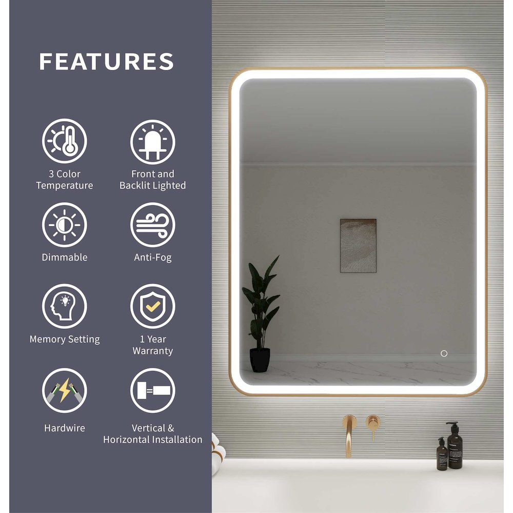42 Round LED Front and Backlit Wall Mirror in Satin Gold