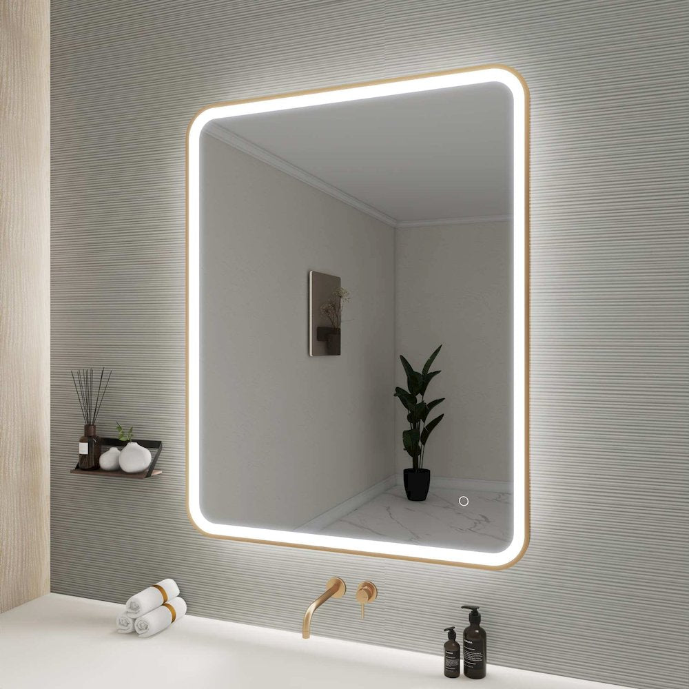 42 Round LED Front and Backlit Wall Mirror in Satin Gold
