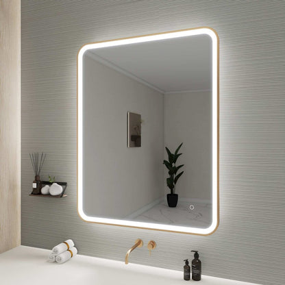 42 Round LED Front and Backlit Wall Mirror in Satin Gold