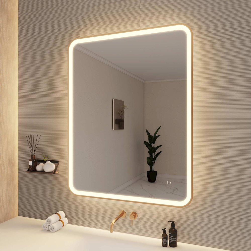 42 Round LED Front and Backlit Wall Mirror in Satin Gold