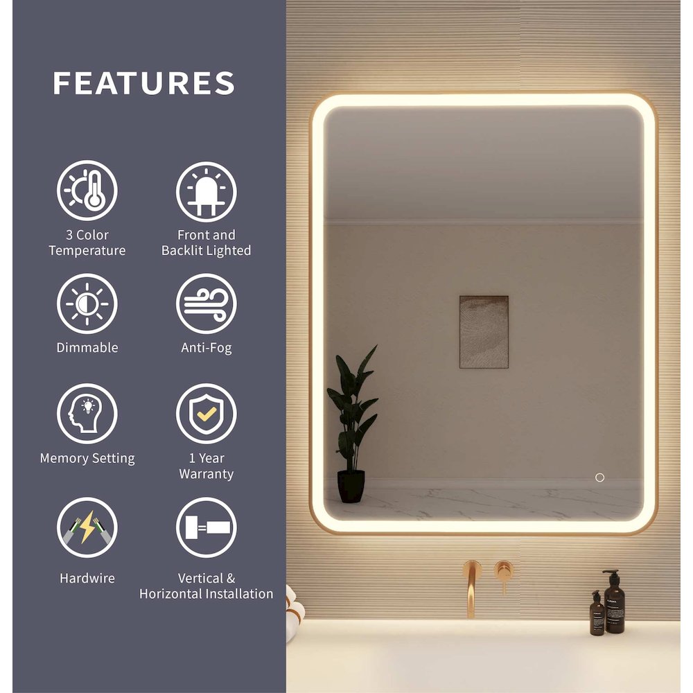 42 Round LED Front and Backlit Wall Mirror in Satin Gold